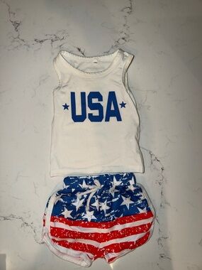 USA Tank Top & Stars-and-Stripes Shorts Set - White, Blue, Red